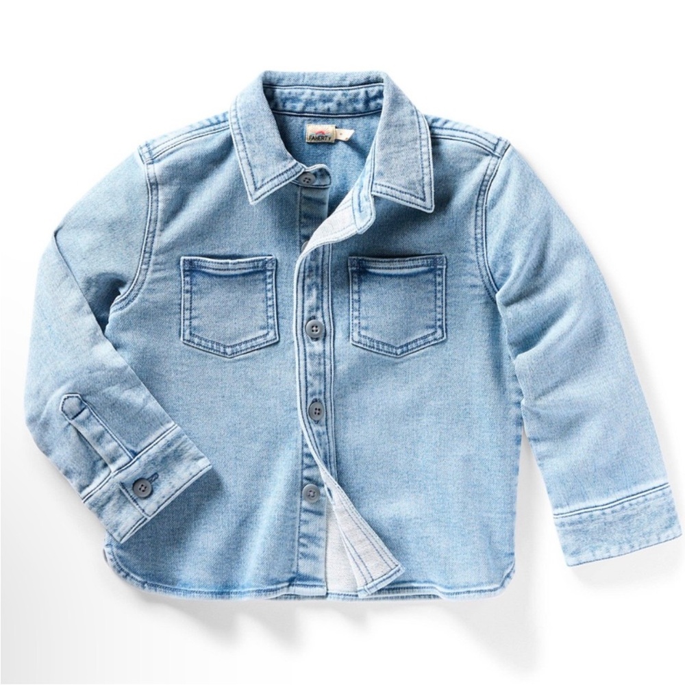 NWT Faherty kids Sunny Overshirt, mid-wash, size 10 $88